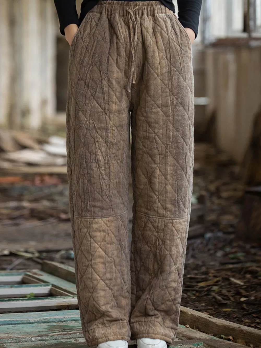 Quilted High-Waisted Wide-Leg Casual Pants, image 9