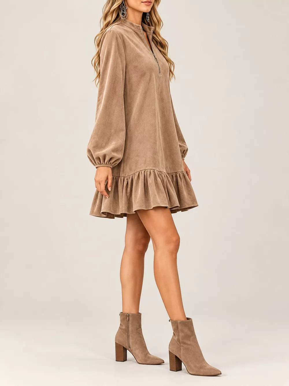 Quarter-Zip Ruffle Hem Mini Dress, image 12