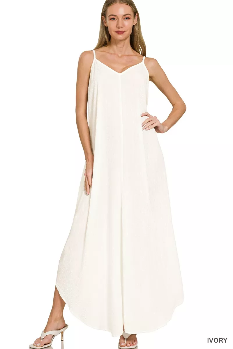 Woven Crinkle Cami Maxi Dress with Side Pockets