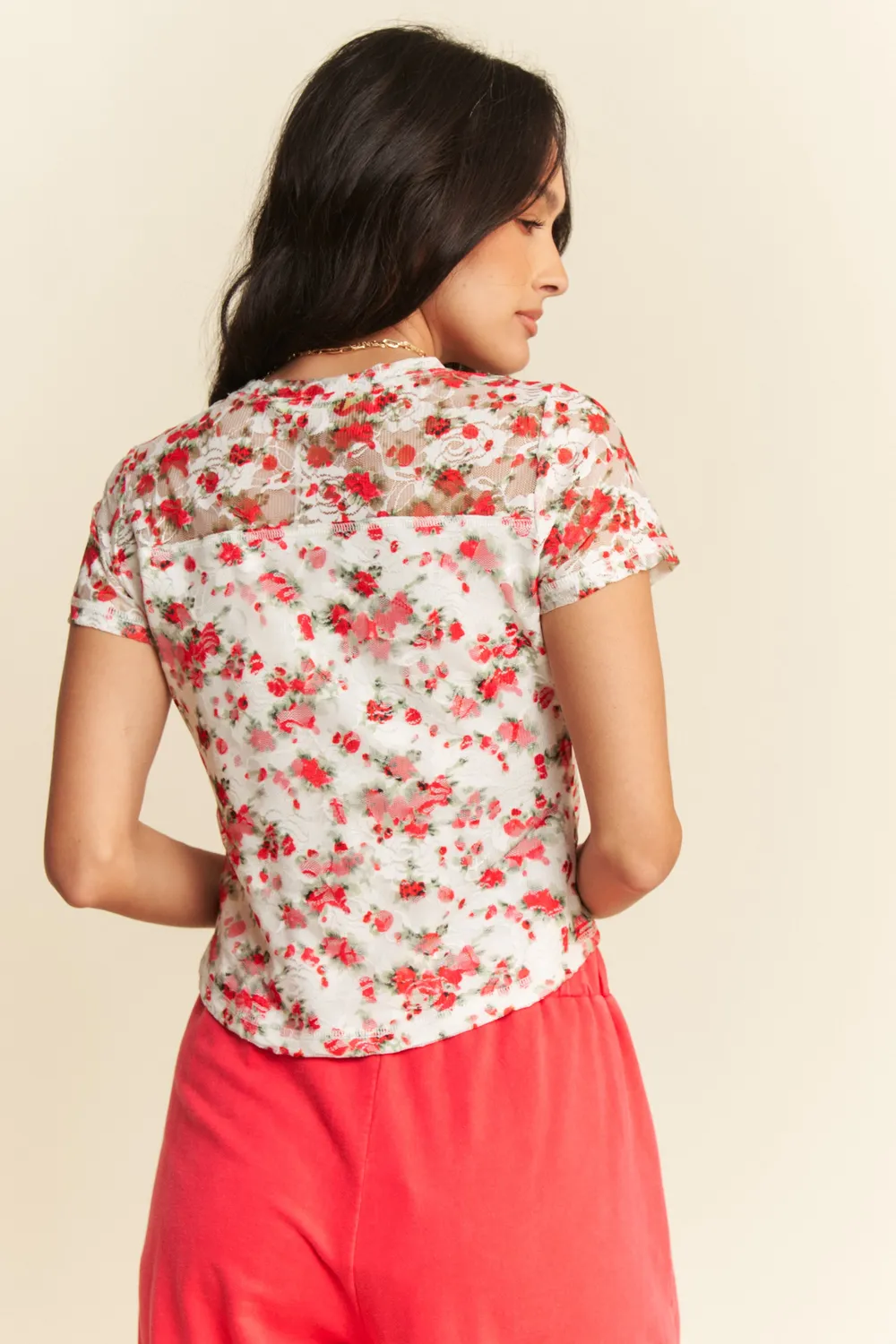 Ribbon Short Sleeve Layered Mesh Top, image 6