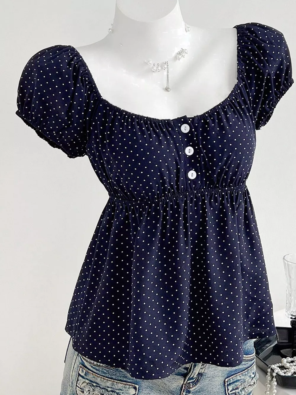 Polka Dot Puff Sleeve Blouse, image 4