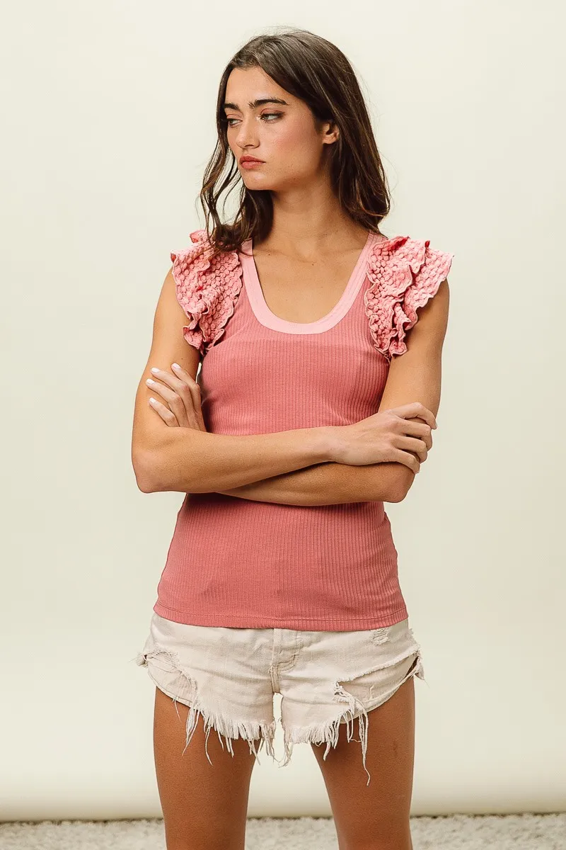 Rib Knit With Textured Ruffled Top, image 5