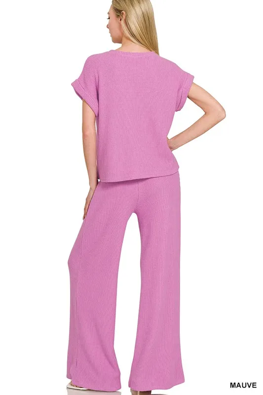 Rolled Sleeve Top and Pants Sweater Set, image 4