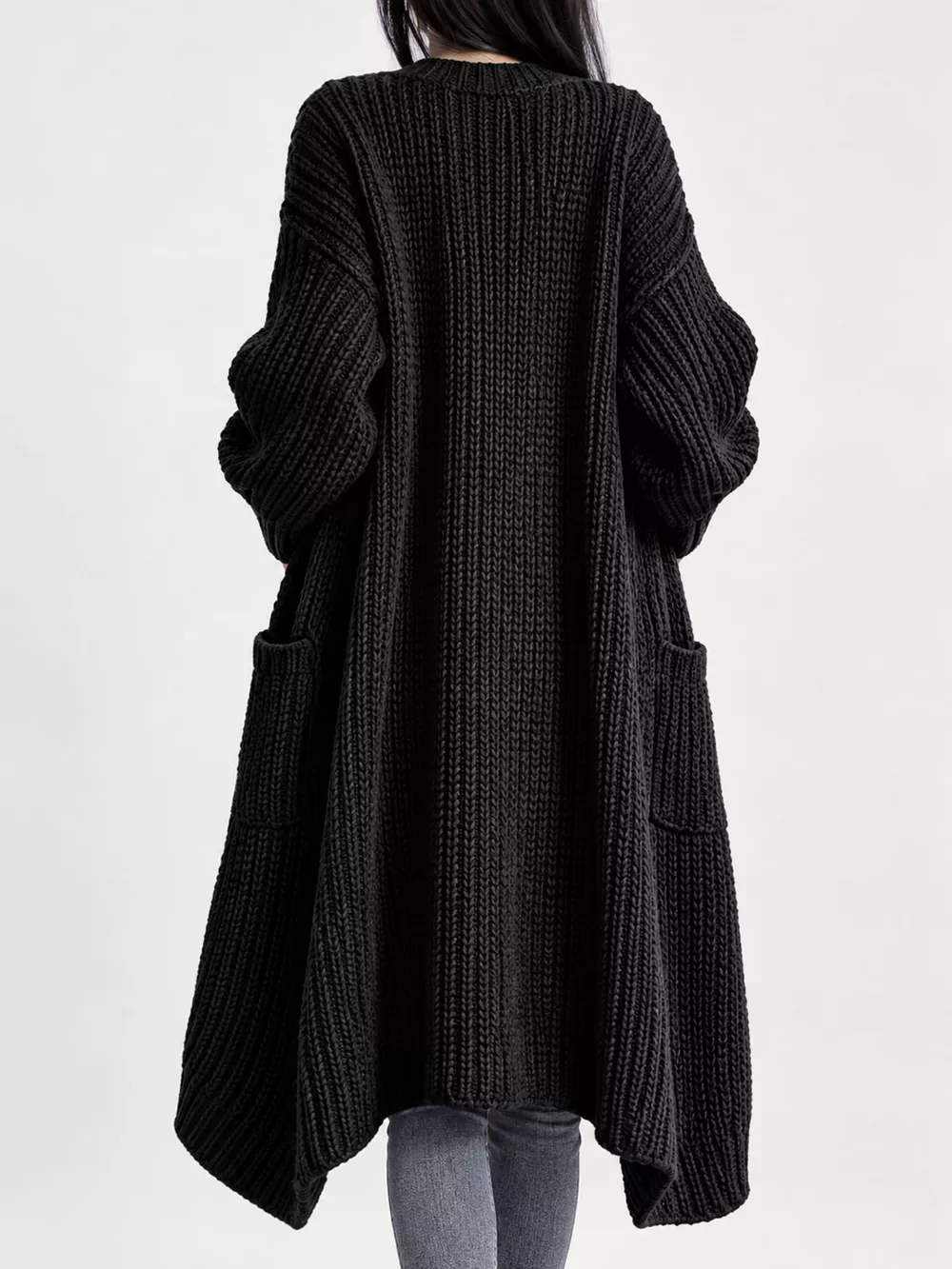 Full Size Chunky Knit Openwork Front Longline Cardigan Plus Size, image 22
