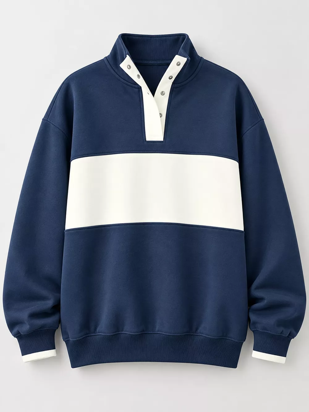 Full Size Color Block Snap-Button Sweatshirt Plus Size, image 34