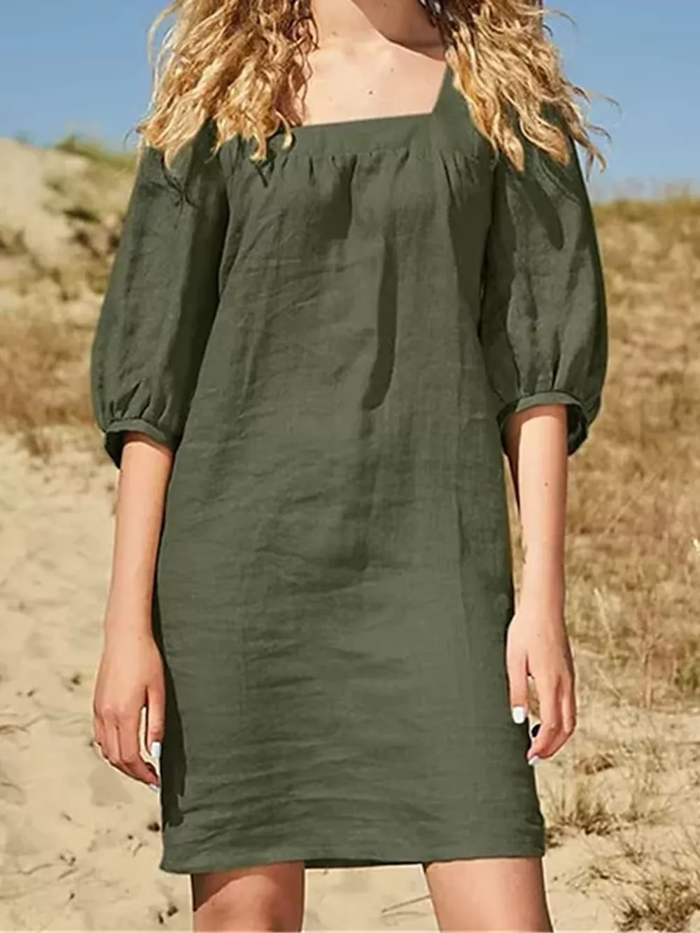 Square Neck Puff Sleeve Mini Dress, image 2