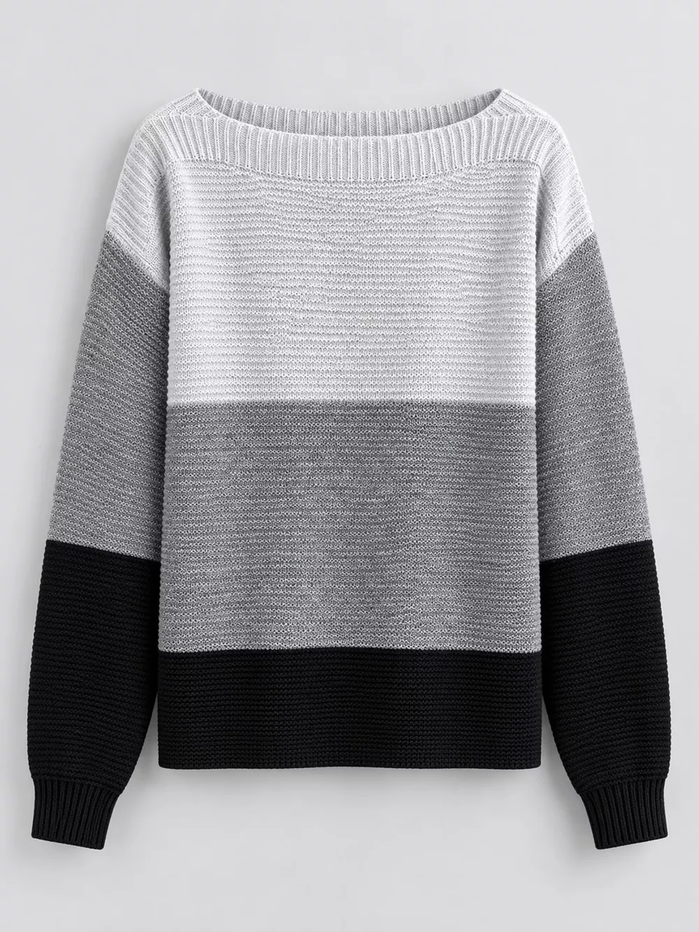 Full Size Color-Block Boat Neck Sweater Plus Size, image 29