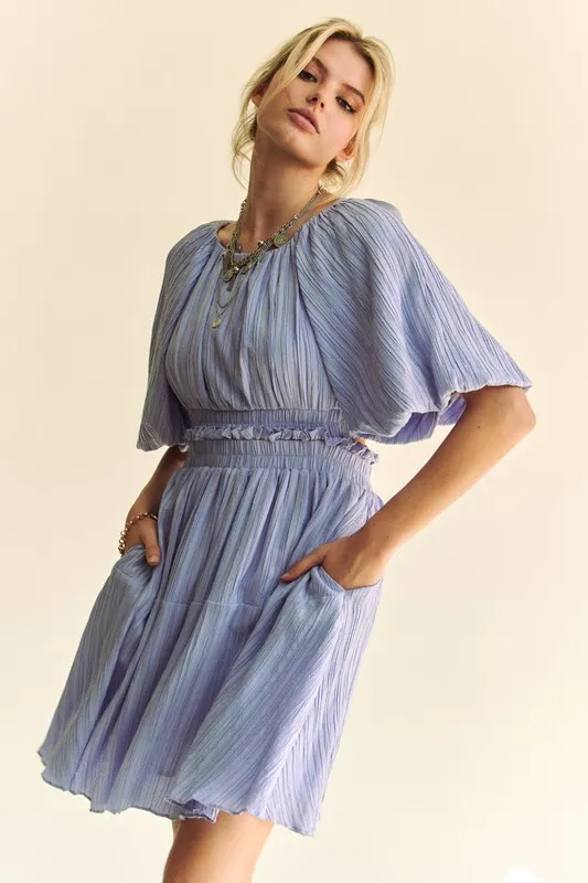 Back Button Puff Sleeve Mini Dress, image 4