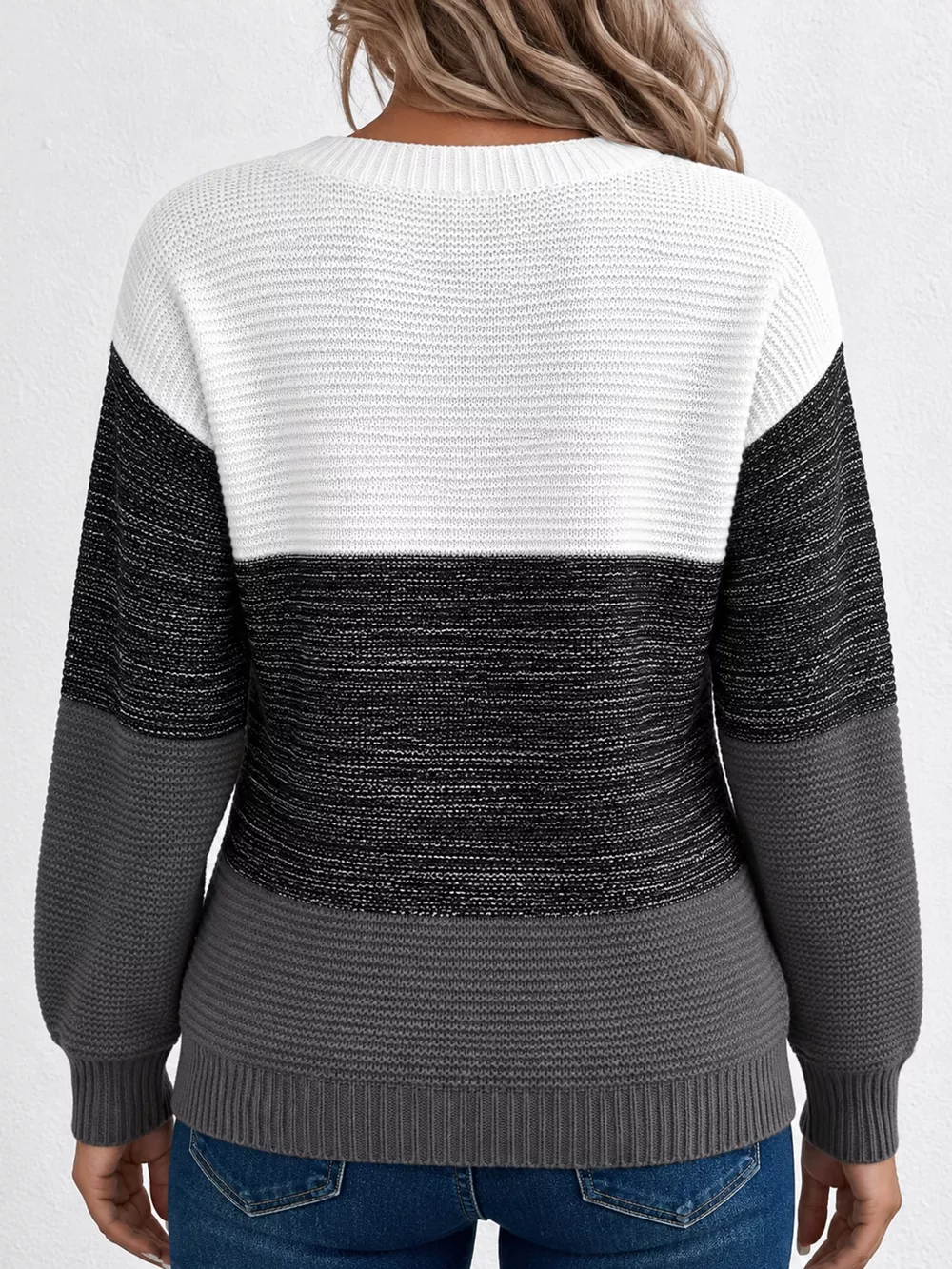 Full Size Color-Block Boat Neck Sweater Plus Size, image 3