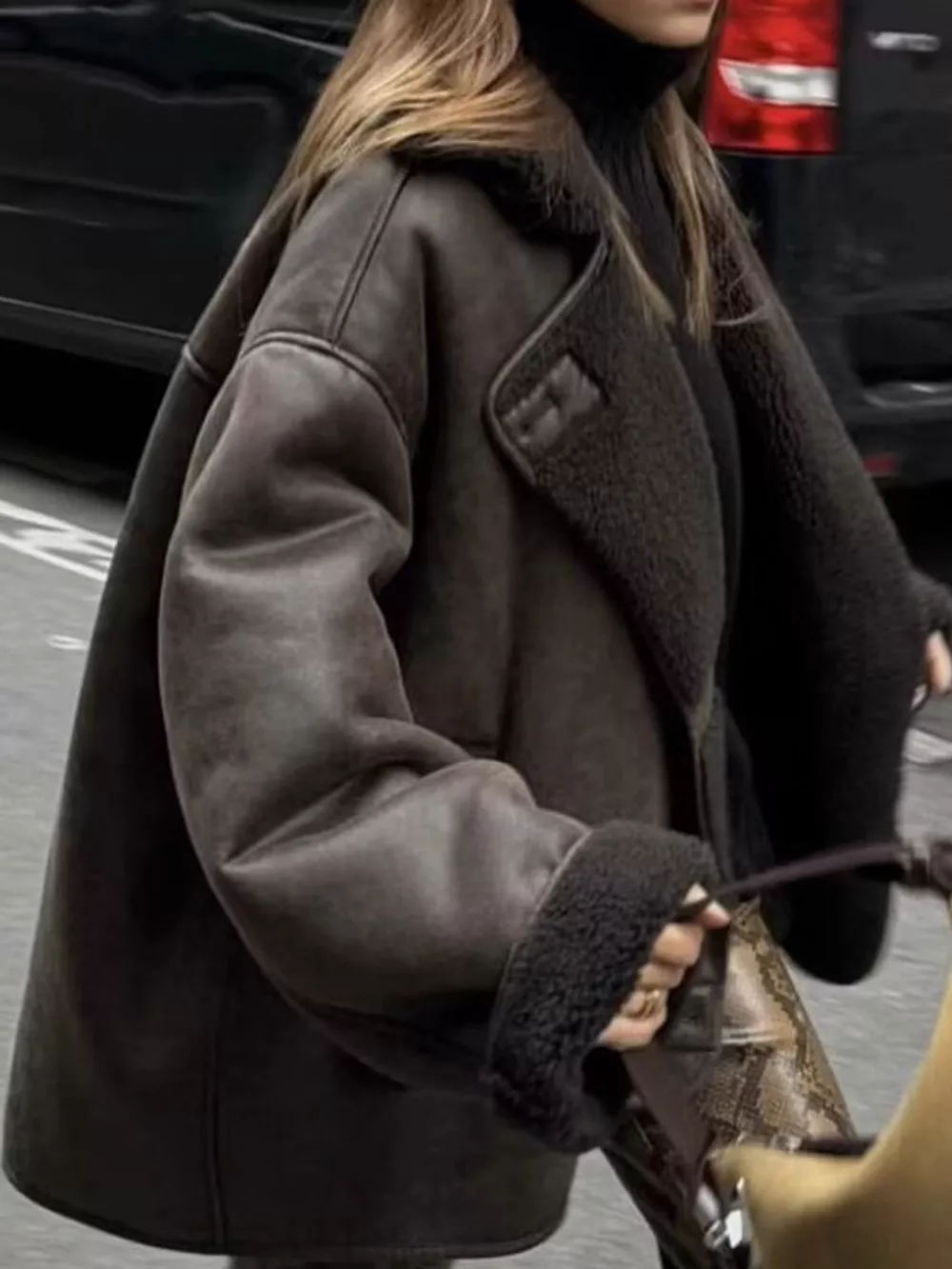 Sherpa Collar Dropped Shoulder Jacket, image 4