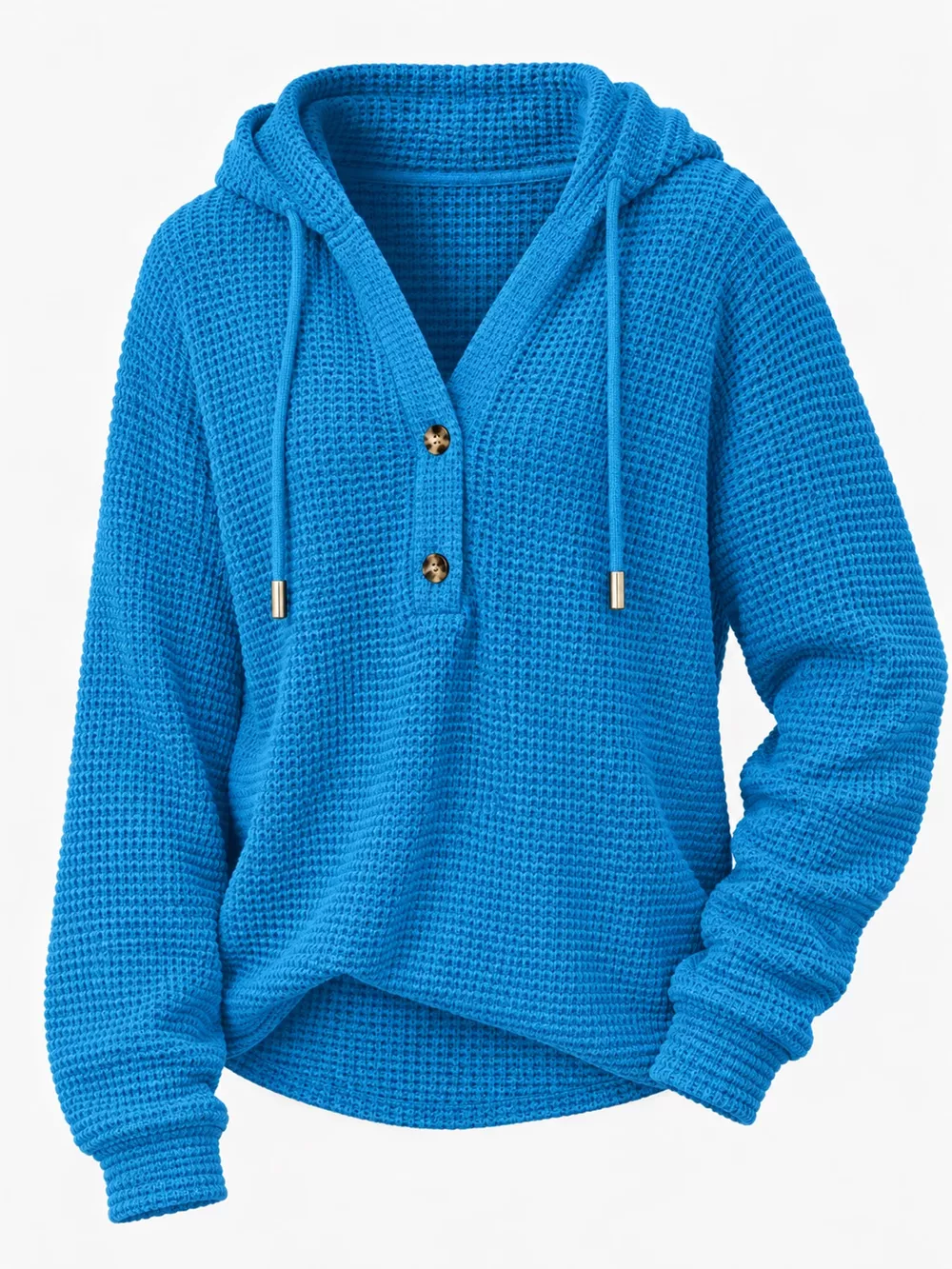 Full Size Waffle Knit Button Detail Hoodie Plus Size, image 66