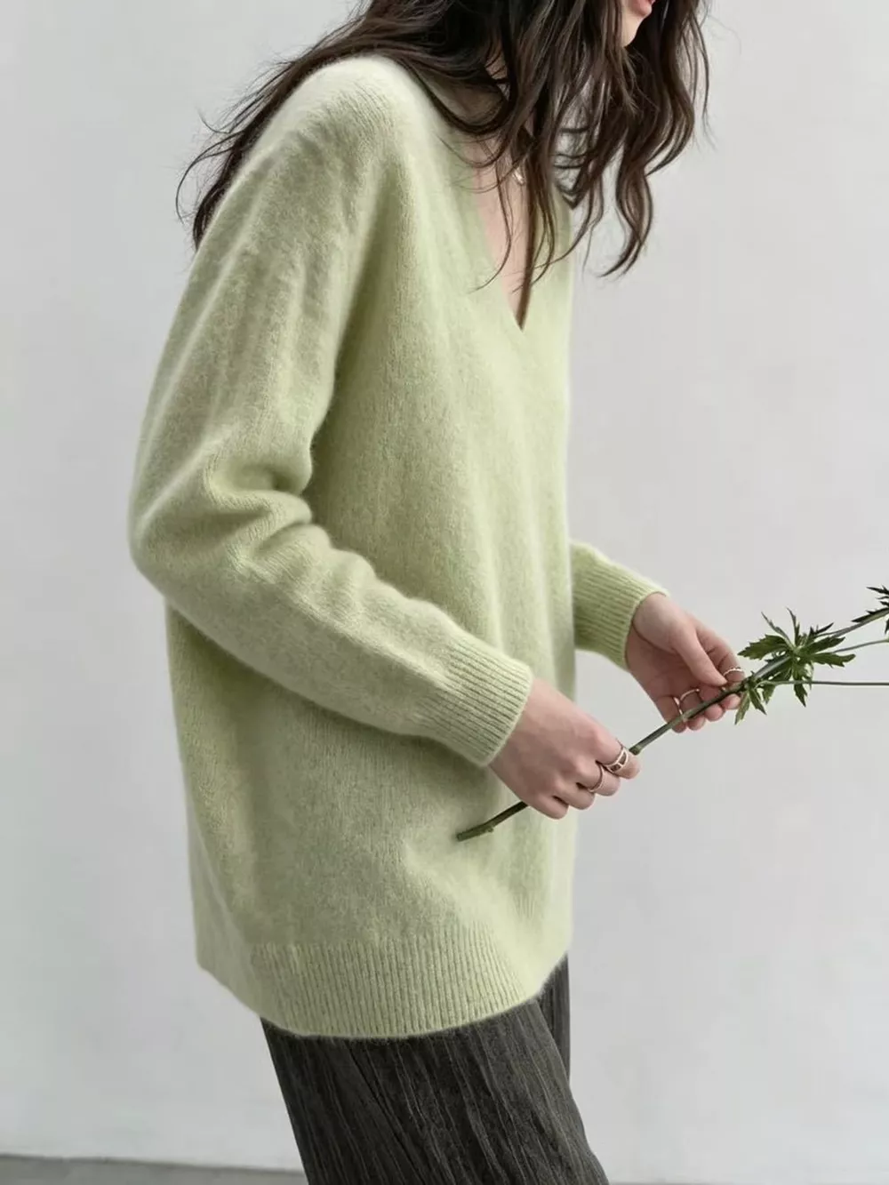 V-Neck Dropped Shoulder Sweater, image 2
