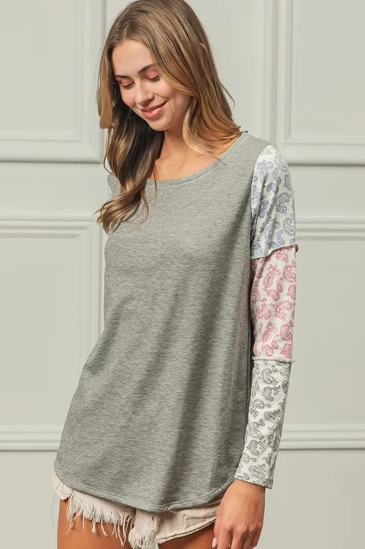French Terry with Paisley Triblend Color Block, image 3