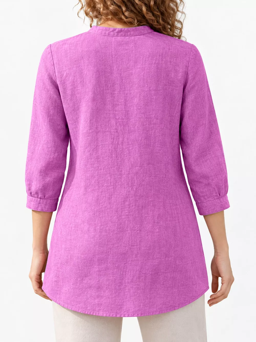 Full Size Button Detail 3/4 Sleeve Blouse Plus Size, image 27