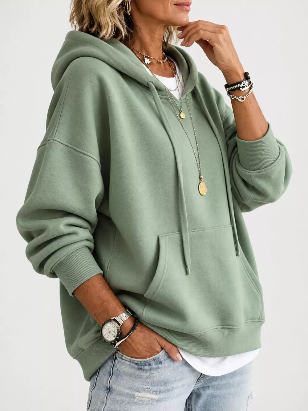 Drawstring Dropped Shoulder Hoodie, image 6