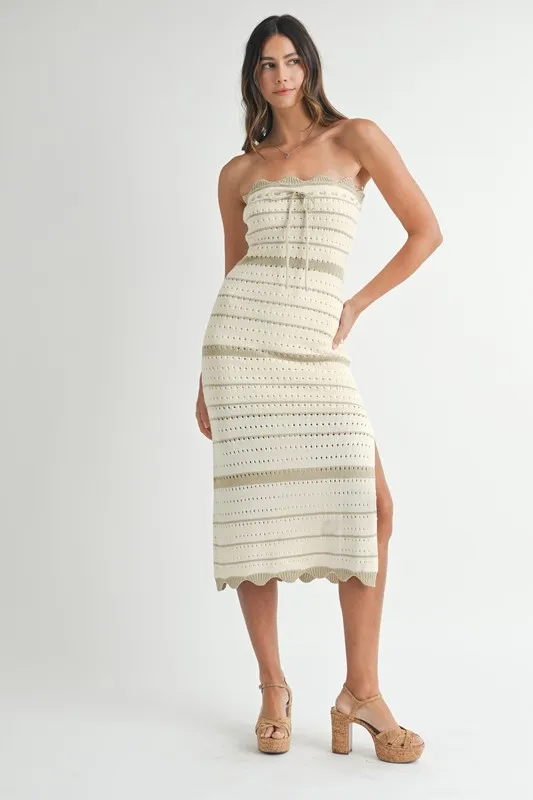 Contrast Striped Crochet Knit Midi Dress, image 4