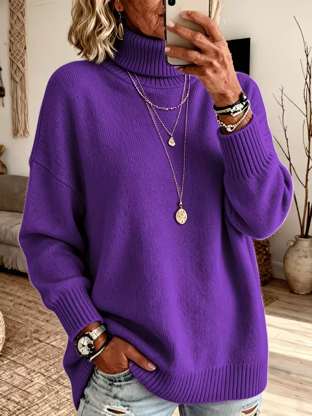 Turtleneck Dropped Shoulder Sweater, image 6