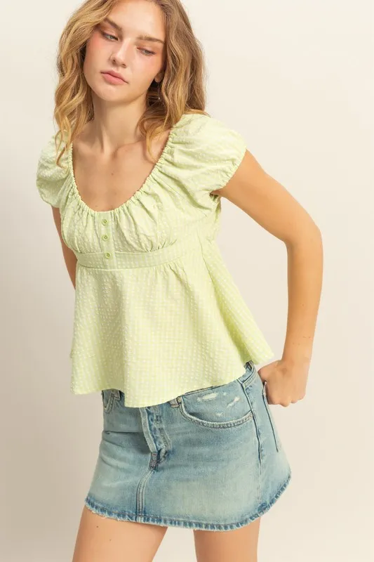 Gingham Scoop Neck Cap Sleeve Blouse, image 2