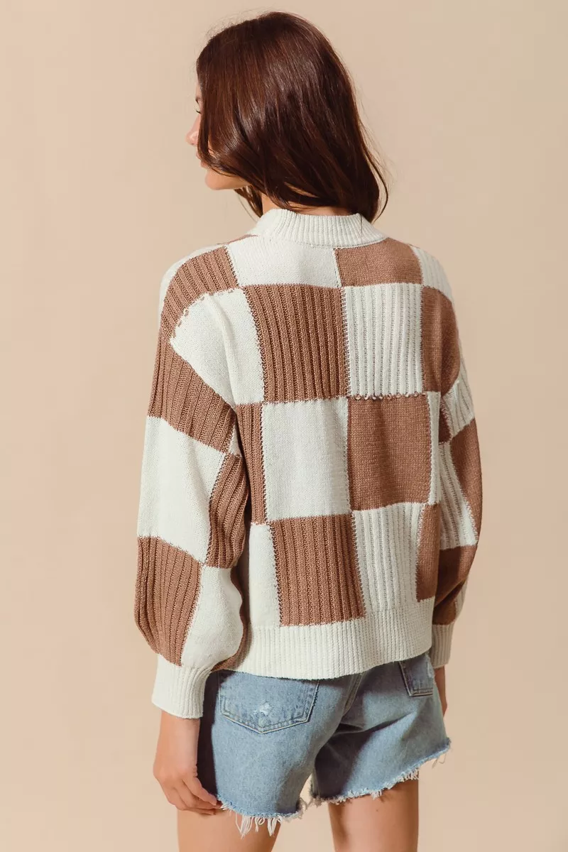 Ribbed Color Block Checkered Plaid Sweater, image 10