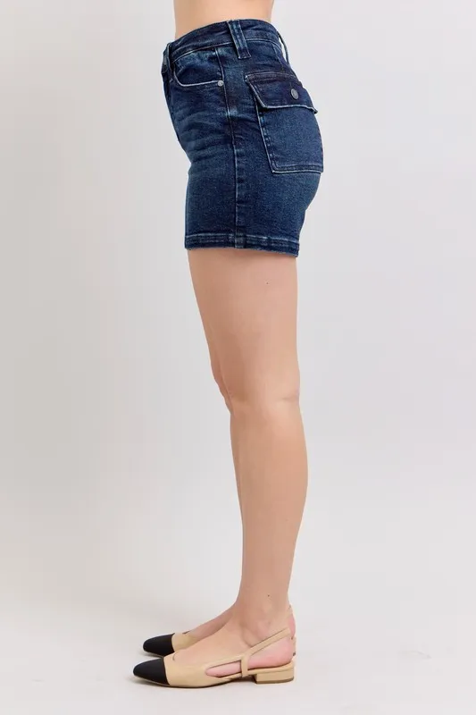 Full Size High Waist Back Flap Pocket Denim Shorts Plus Size, image 13