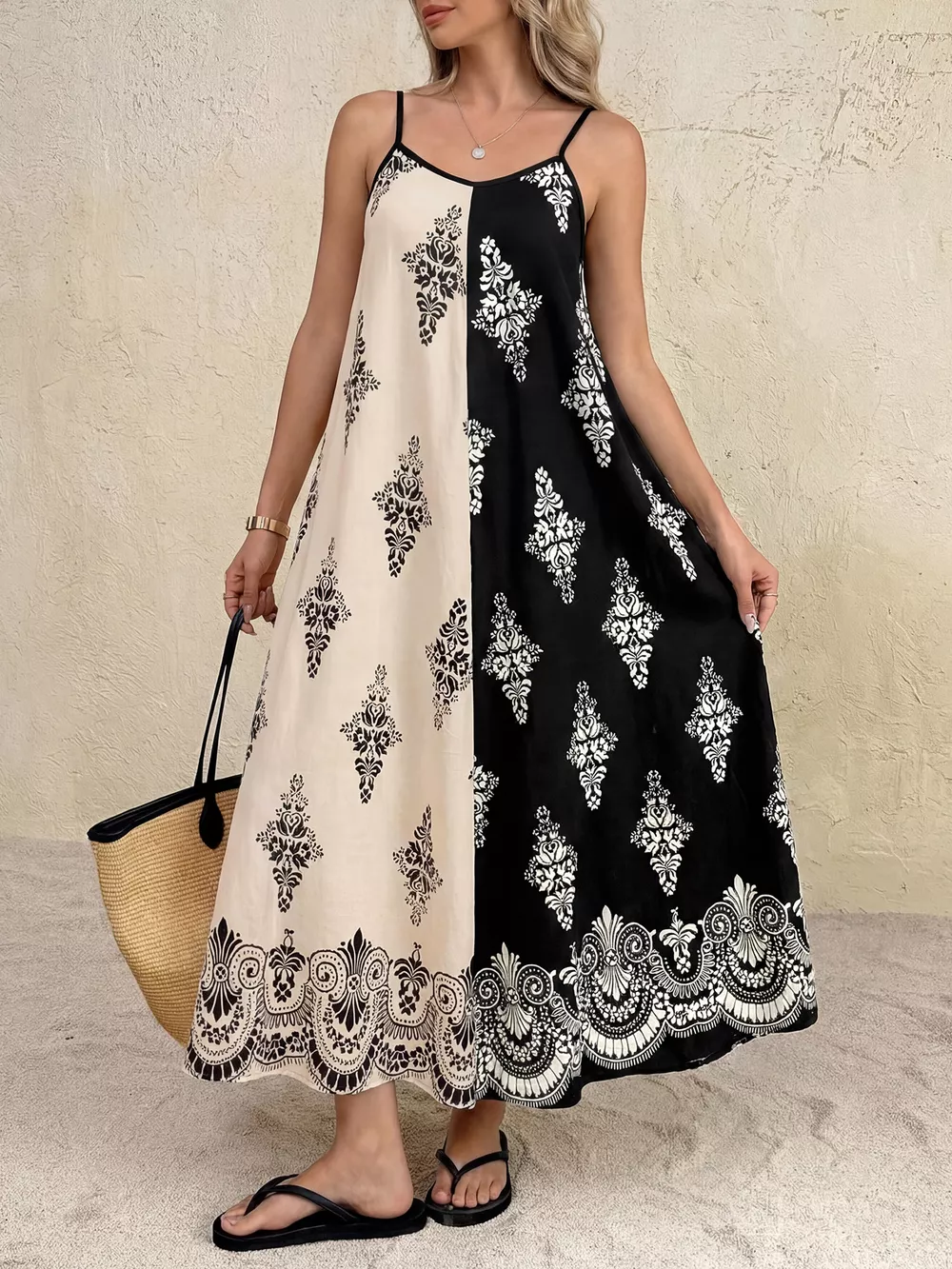 Color Block Floral Print Cami Dress, image 2