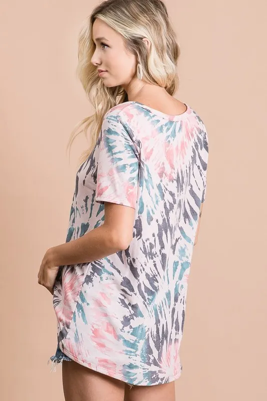 Tie Dye Print Terry Deep U Neck Top, image 11
