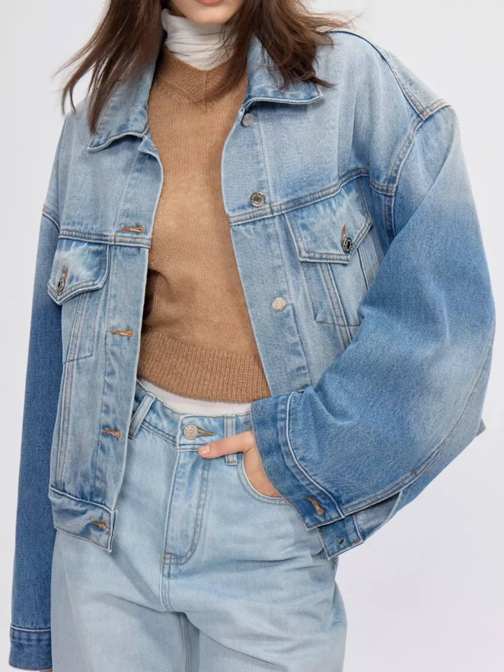 Button Up Dropped Shoulder Denim Jacket, image 3