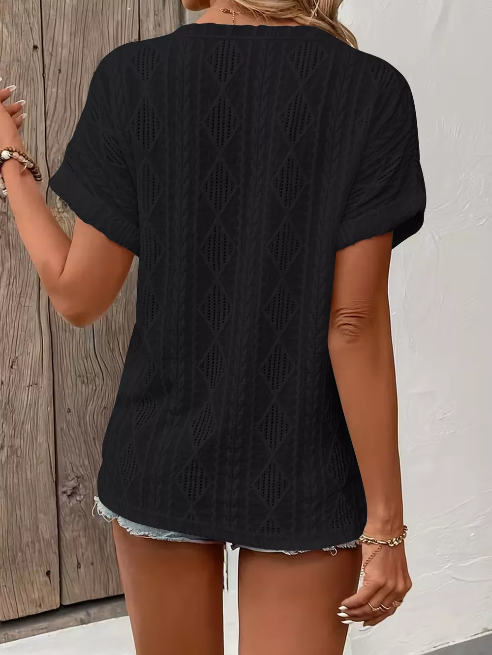 Diamond Pattern Short Sleeve Top, image 5