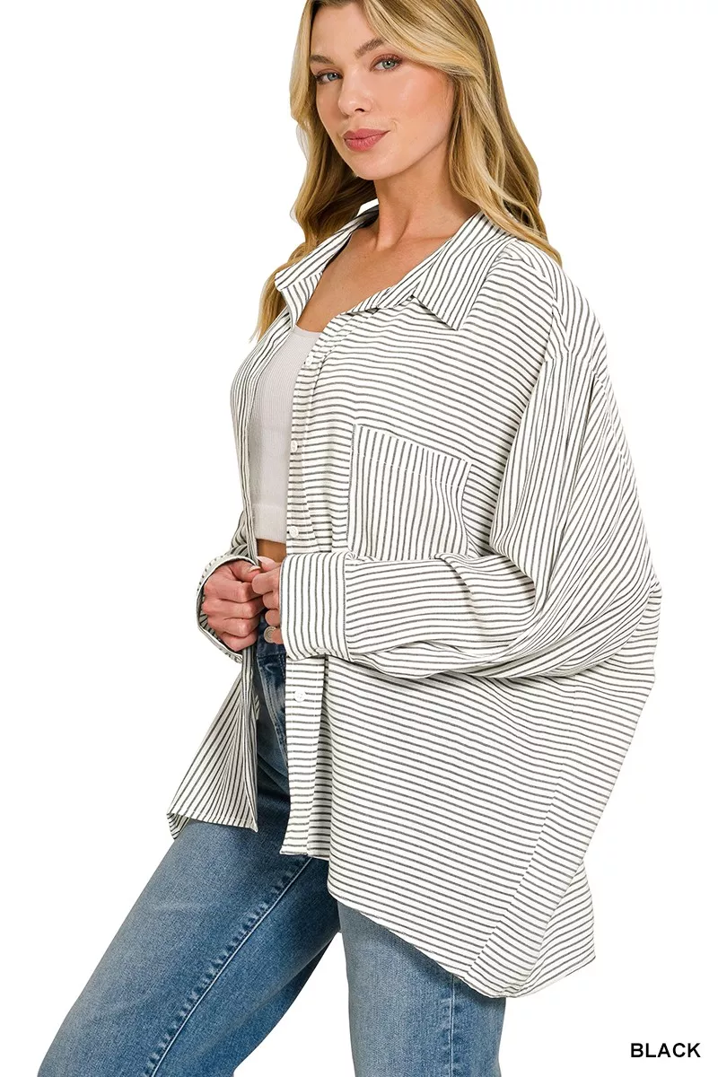 Woven Stripe Button Down Shirt, image 2