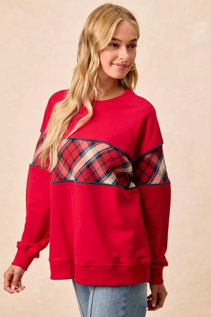 Christmas Theme Plaid Block Sweatshirt with Binding, image 5