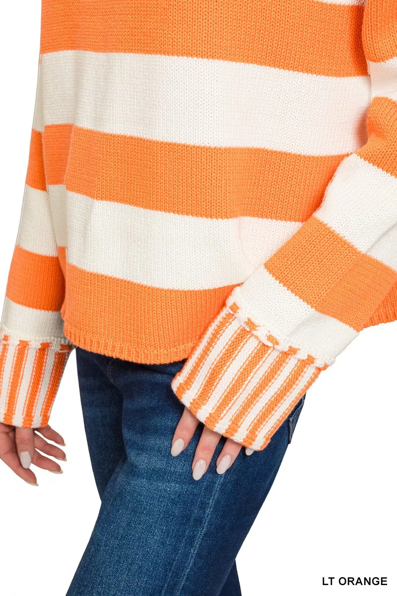 Ribbed Striped Mock Neck Sweater, image 2