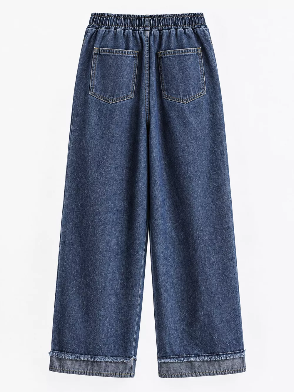 Full Size High-Waisted Elastic Drawstring Wide-Leg Jeans with Frayed Hem Plus Size, image 8