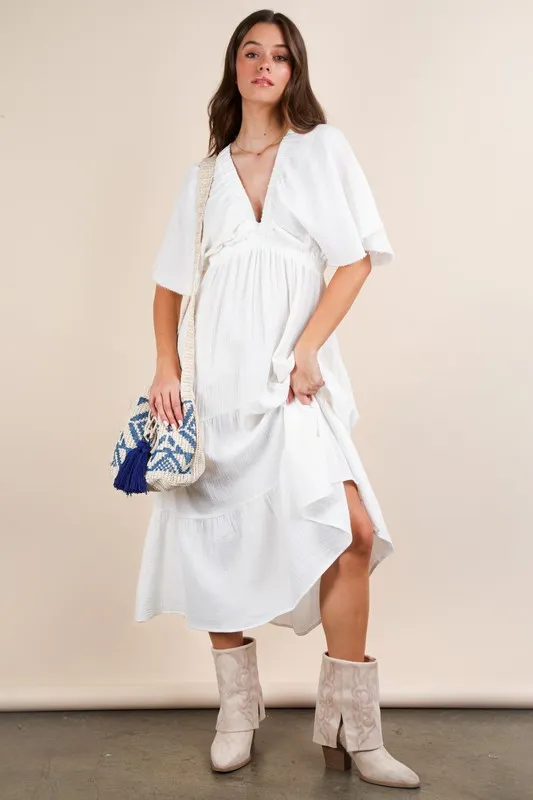 Mineral Washed Elastic Neck Detail Midi Dress, image 2