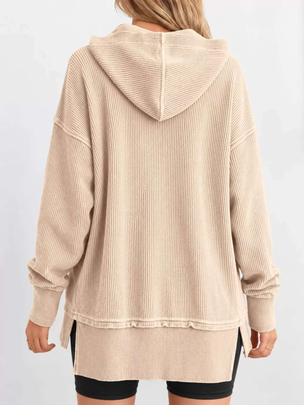 Full Size Snap Button Placket Dropped Shoulder Hoodie Plus Size, image 30