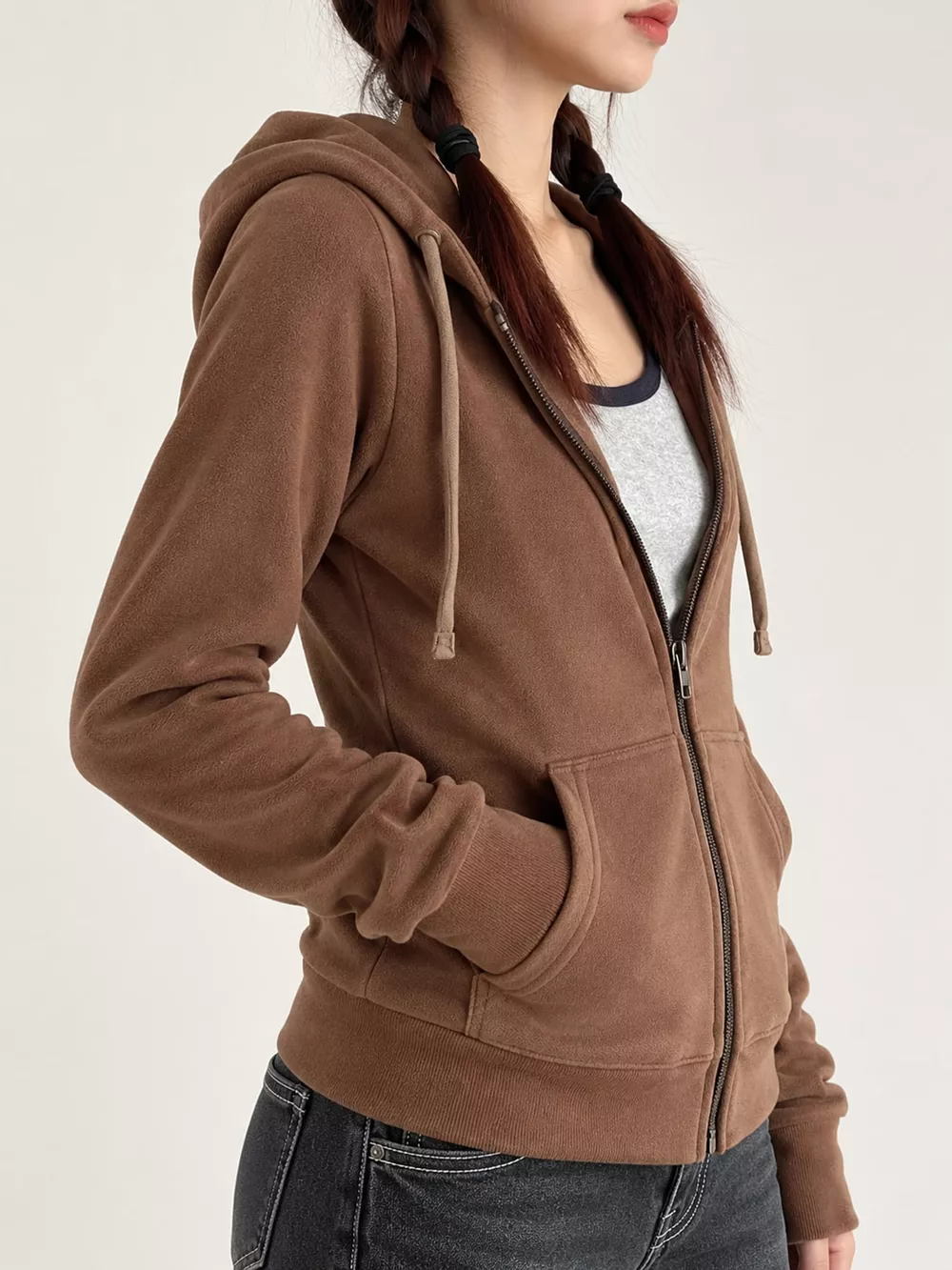 Drawstring Zip-Up Slim Fit Hoodie, image 3