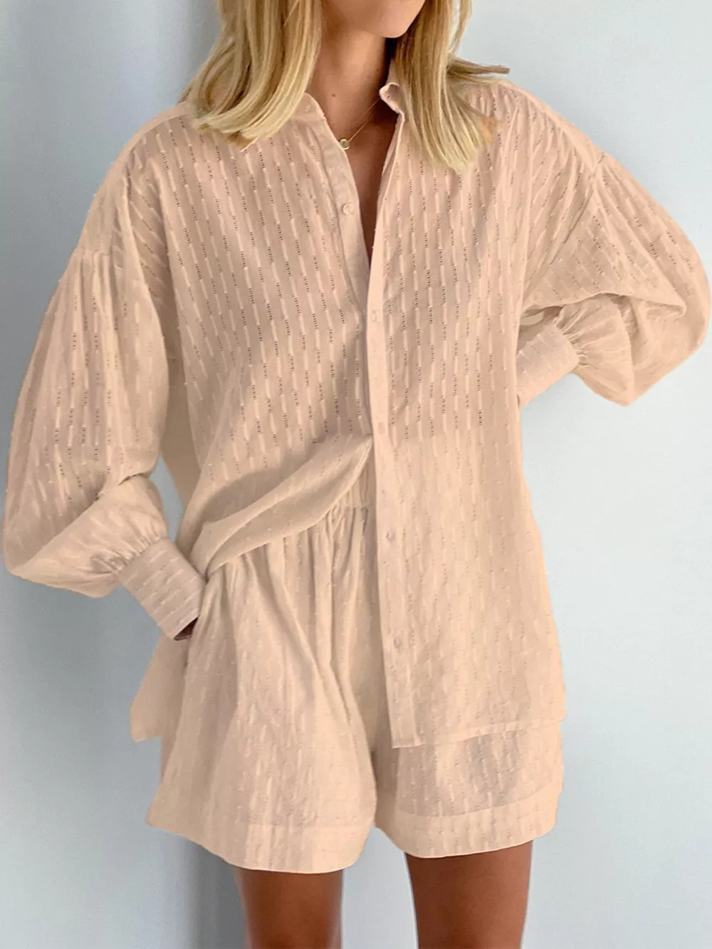 Textured Button-Down Shirt and Shorts Set, image 15