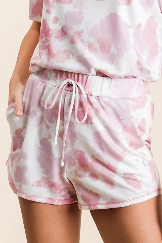 Tie Dye Print Terry Shorts With Side Pockets, image 2