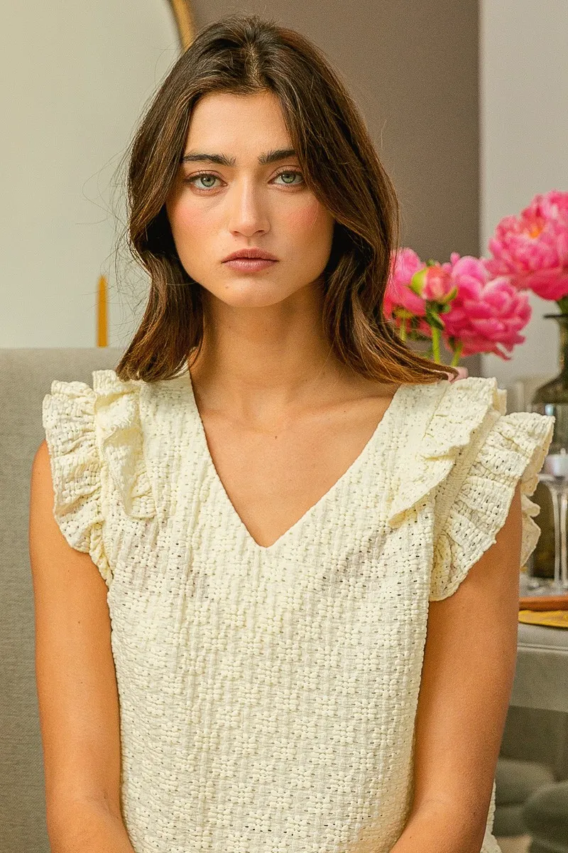 Floral Ruffled Armhole V-Neck Top, image 3