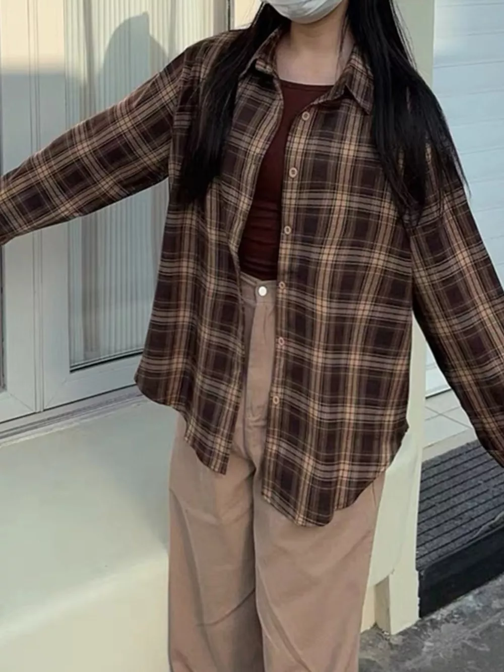 Casual Loose Fit Plaid Shirt, image 8