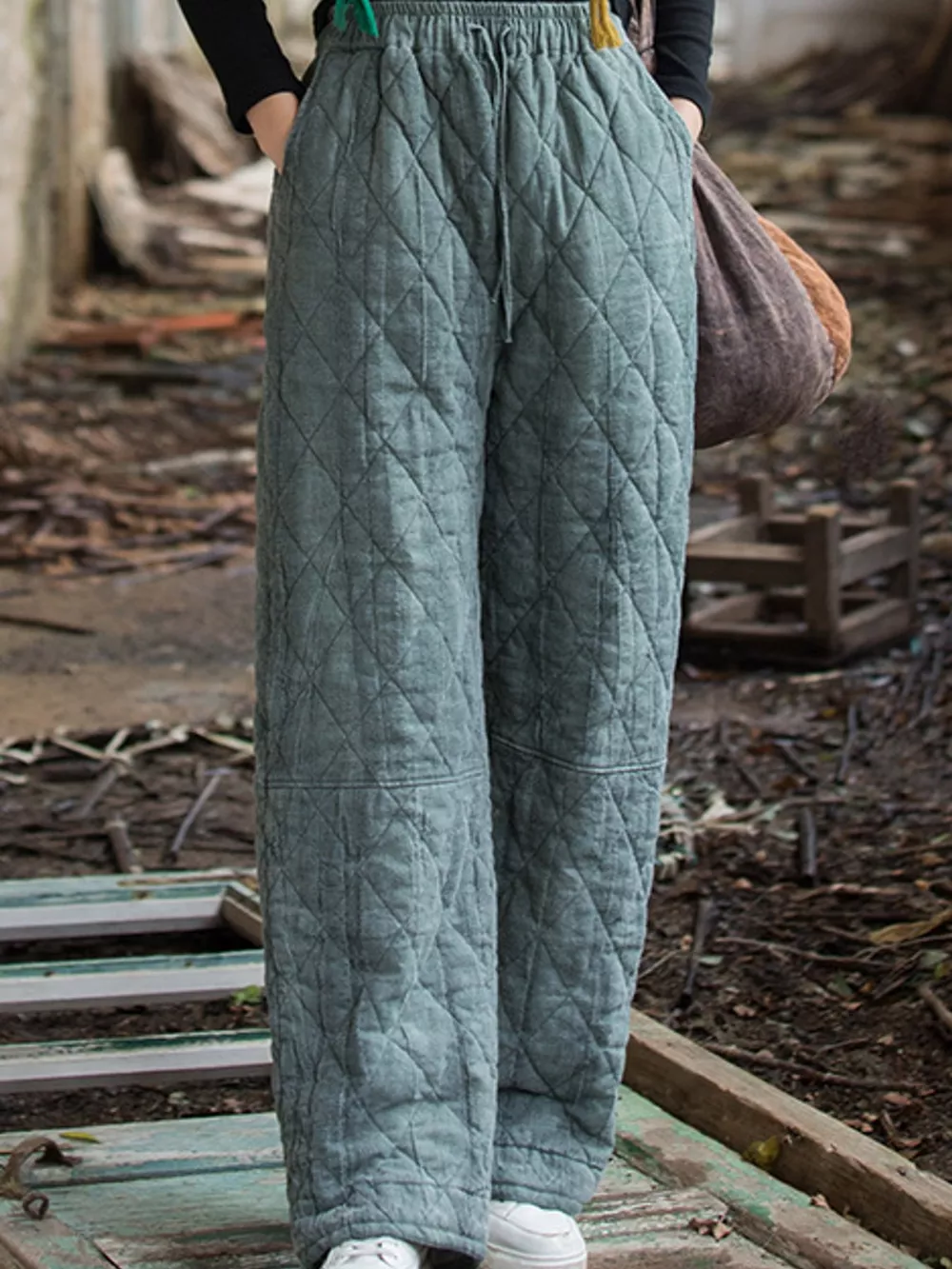 Quilted High-Waisted Wide-Leg Casual Pants, image 6