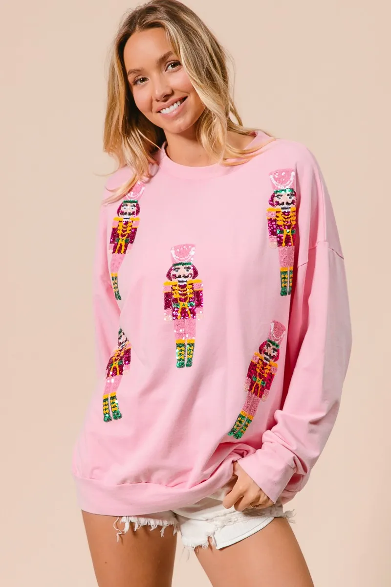 Sequin Nutcrackers Embroidery Christmas Sweatshirt, image 3