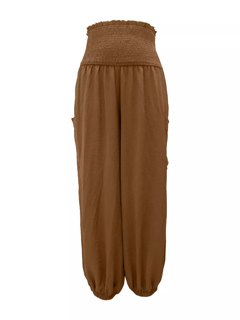 Full Size Smocked Waist Harem Pants with Pockets Plus Size, image 14