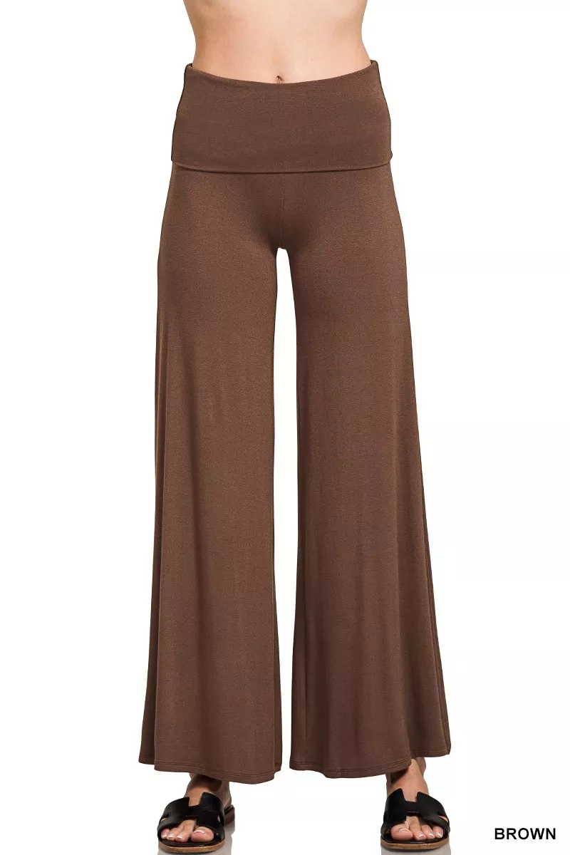 Fold Over Waist Comfy Wide Leg Pants, image 3