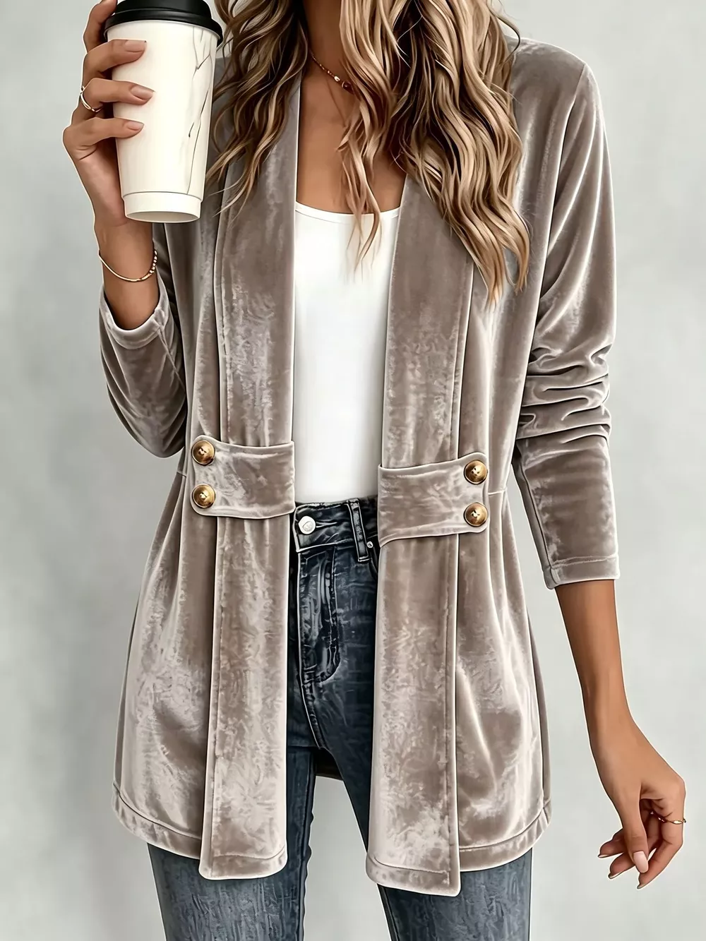 Elegant Velvet Open-Front Outerwear, image 6