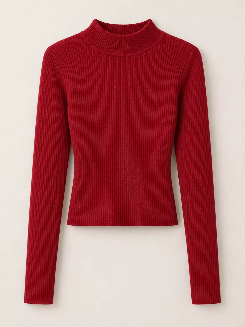 Elegant Slim-Fit Ribbed Mock Neck Knit Top, image 33
