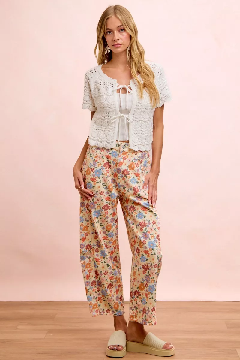 BiBi Washed Floral Printed Twill Barrel Pants, image 9