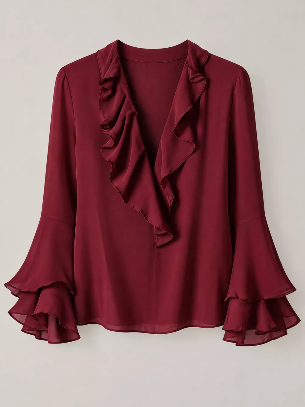 Ruffle-Trim V-Neck Blouse with Bell Sleeves, image 17
