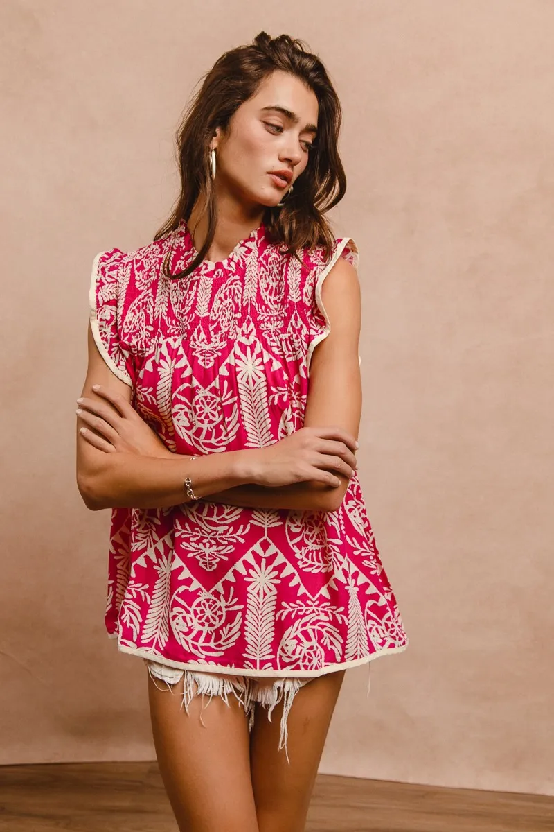 Printed Ruffle Sleeve Top, image 3