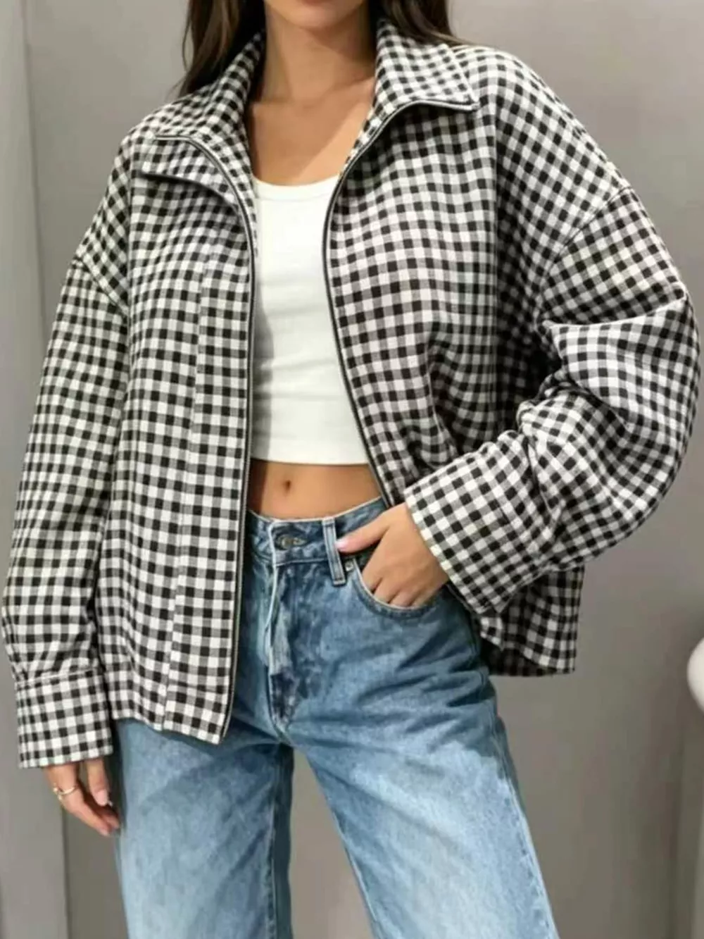 Plaid Zip-Up Jacket