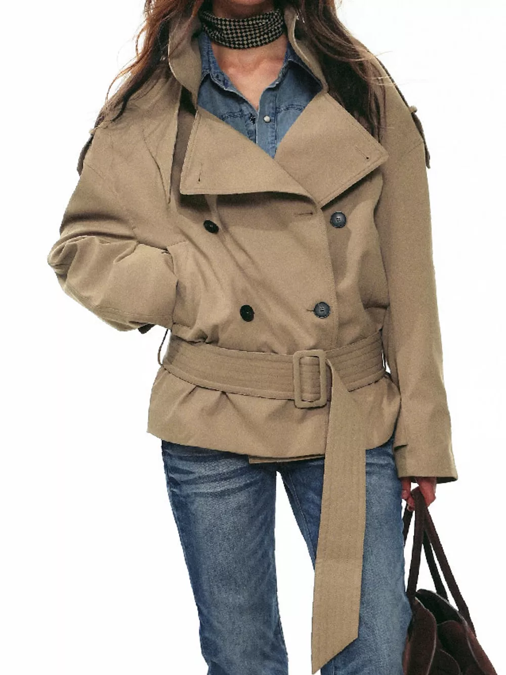 Belted Waist Button Up Trench Jacket, image 8